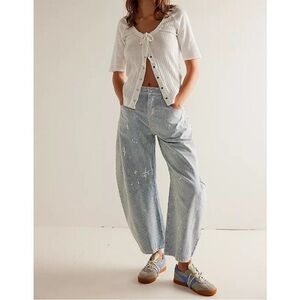 We The Free Lucky You Paint Splatter Strile Barrel Jean